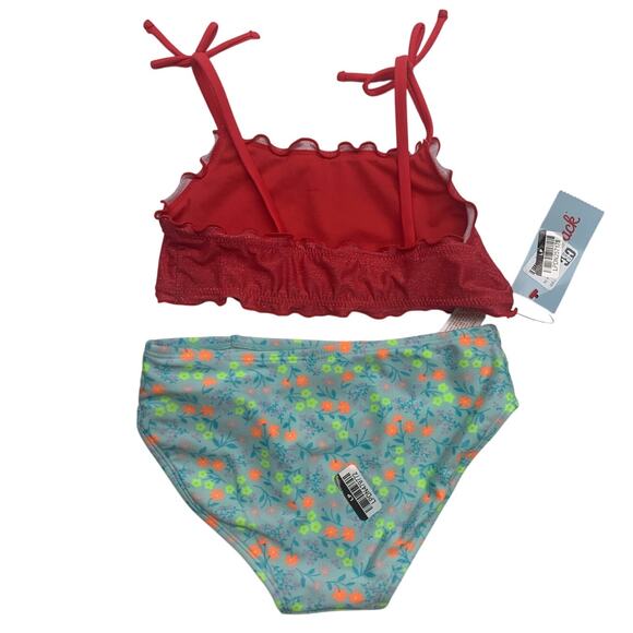 New Cat & Jack Girls Medium 8 UPF 50+ Red Blue Floral Bikini 2PC Swim Swimsuit - Picture 2 of 3
